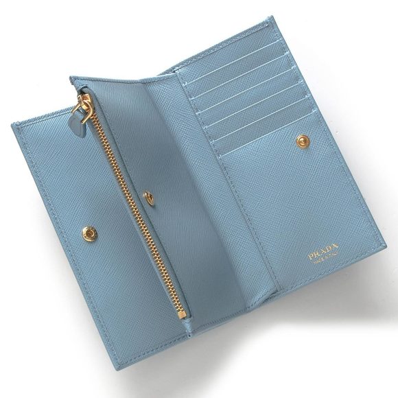 Prada Bilfold Wallet Saffiano Triangle Plate Astrale Light Blue QHH - Picture 4 of 5